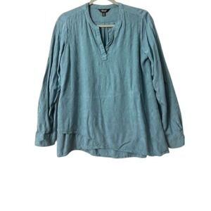 Simply‎ Vera Wang Medium Blouse Blue Floral Long Sleeve V Neck Cottagecore Top